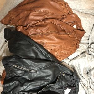 Two leather moto jackets